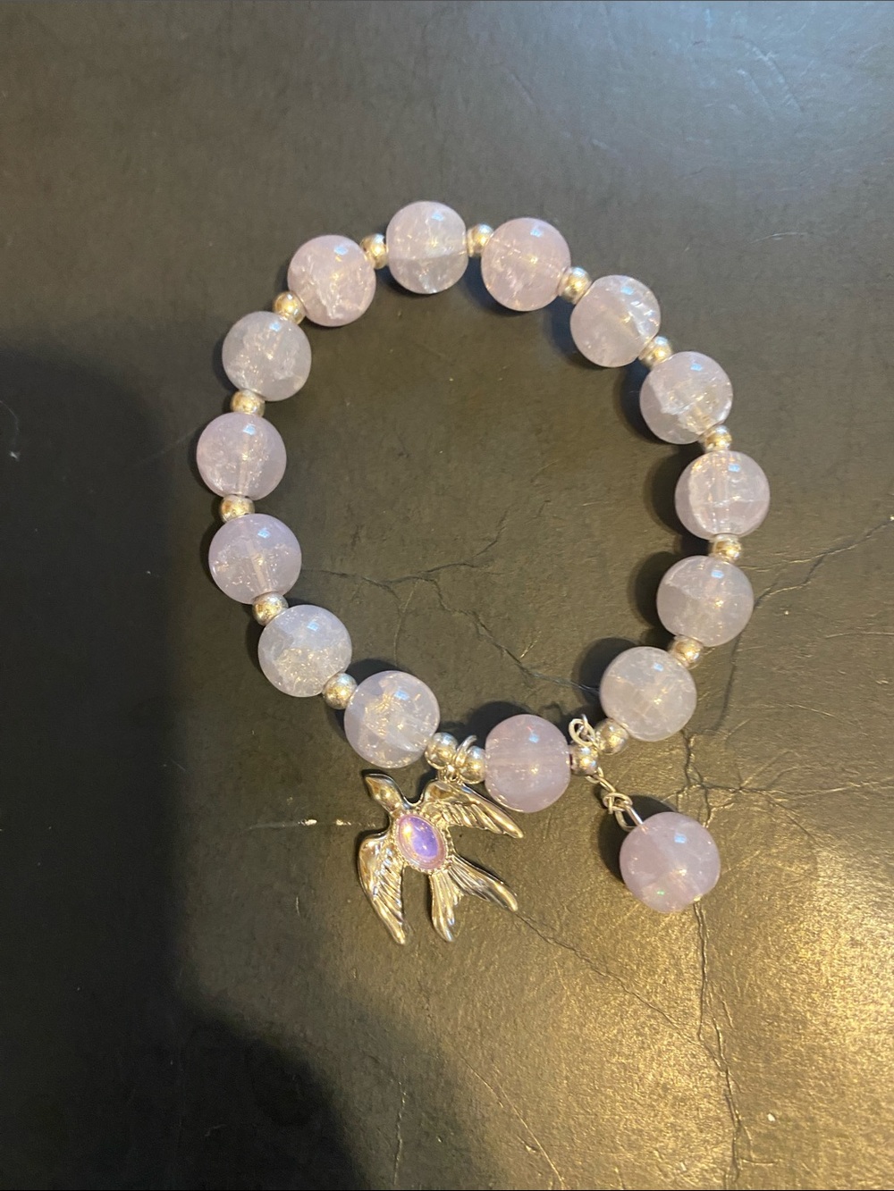 Fashion Jewelry Lavender Beaded Bracelet with Bird Charm